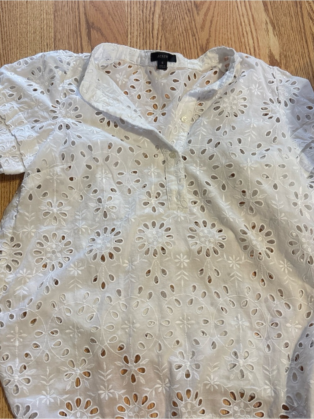 J. Crew White Eyelet Split-V Short Sleeve Blouse